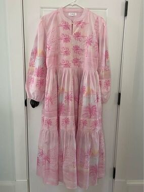 Pink Palm-Print Maxi Dress by Darlington isle